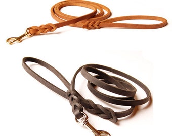 XS Leather Dog Lead -- Lightweight for Small Breed Dogs, premium black or tan leather in your choice of length