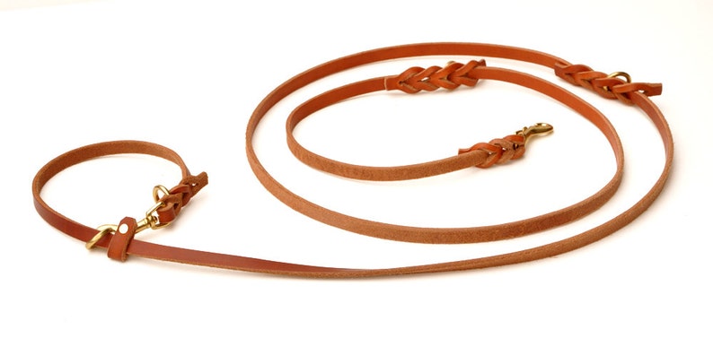 8x8 Lead in TAN 8 ft. L-O-N-G 8-Way versatile leather dog lead LIFETIME WARRANTY image 2