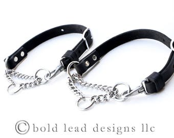 Martingale Collar--adjustable leather and chain collar in TAN or BLACK