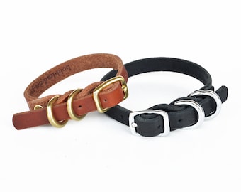 Dainty Dog Collar -- a braided leather collar for small breeds with two d-rings  in black or tan