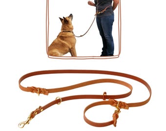 The Leather 8x8 Lead - 8 ft. L-O-N-G London Tan English Bridle Leather - versatile hands-free dog leash LIFETIME WARRANTY