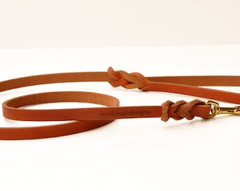 Custom Traditional Dog Lead: premium leather leash in TAN--you choose the length and width