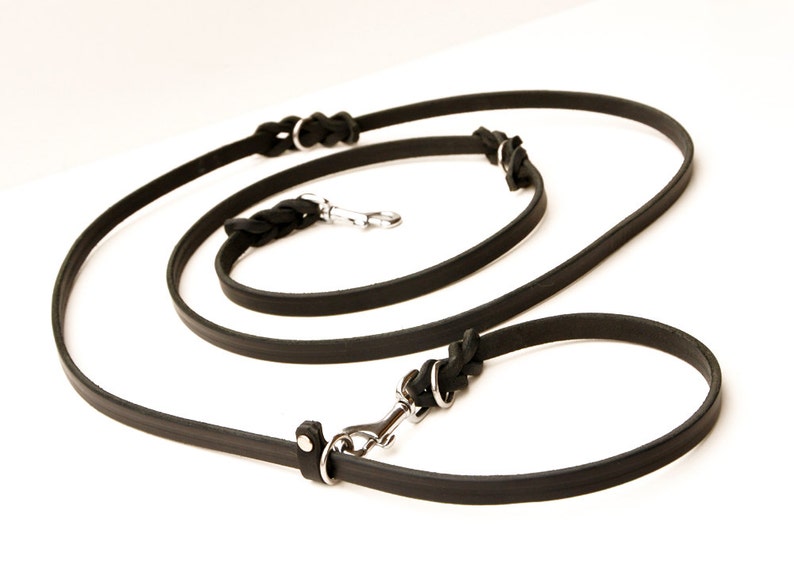 8x8 in BLACK 8 ft. L-O-N-G 8-Way versatile leather dog lead LIFETIME WARRANTY image 4