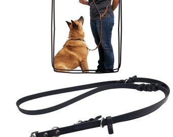 The Leather 8-Way Lead™ - BLACK 6 ft. versatile HANDS-FREE dog leash with a lifetime warranty