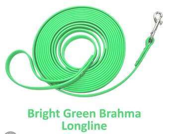 10 ft. Weatherproof Longline - Bright GREEN Brahma soft grip dog leash