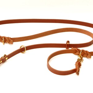 8x8 Lead in TAN -- 8 ft. L-O-N-G 8-Way versatile leather dog lead LIFETIME WARRANTY