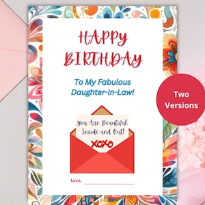 Printable Schwiegertochter Geschenk Kartenhalter | Sofortdownload | mehrfarbiges Blumenmuster | 5 "x 7" Geburtstagskarten | 2 Versionen