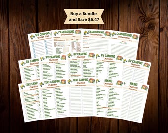 14-Page Camping Checklist Bundle Printable | Comprehensive Camping, RV, Tent, and Hiking Checklists, Instant Download