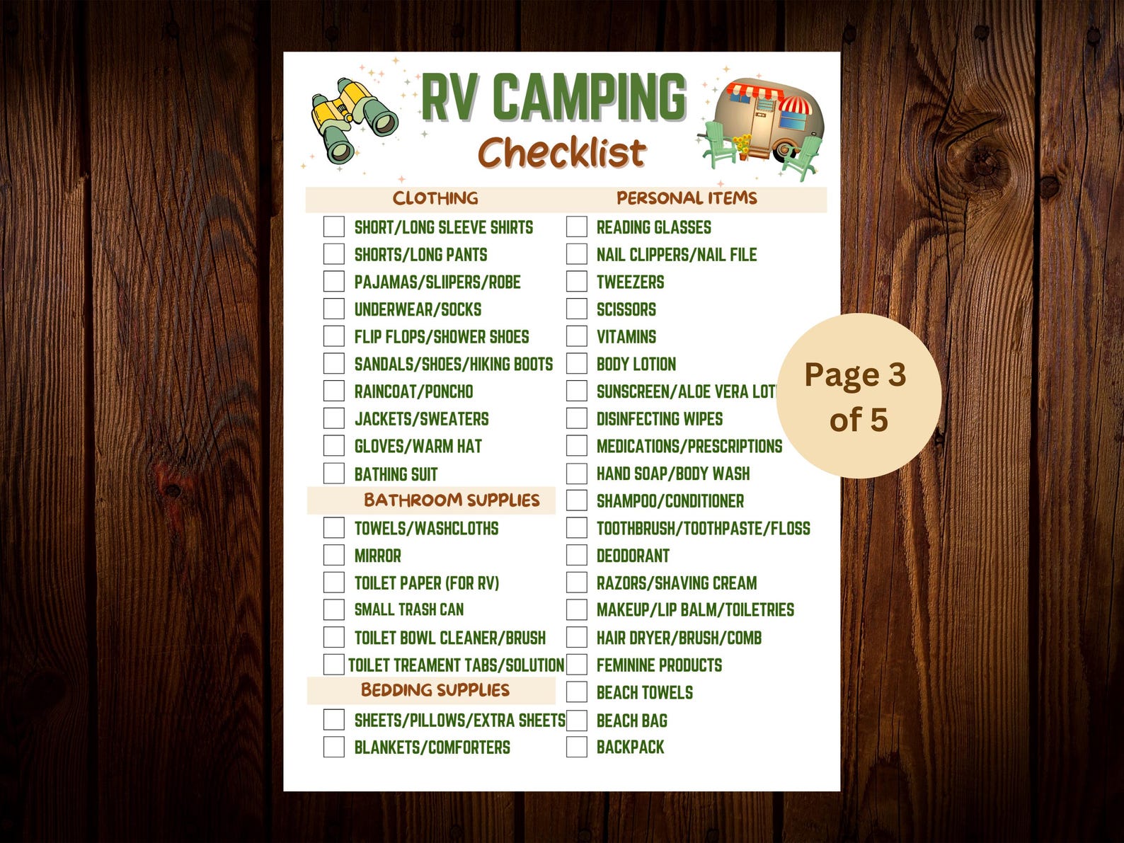RV Camping Trip Planner and Travel Supplies Checklist - Instant ...