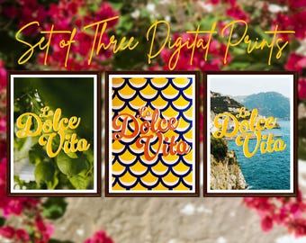 Set di stampe artistiche della Costiera Amalfitana: La Dolce Vita, decorazioni estive italiane (download digitale)