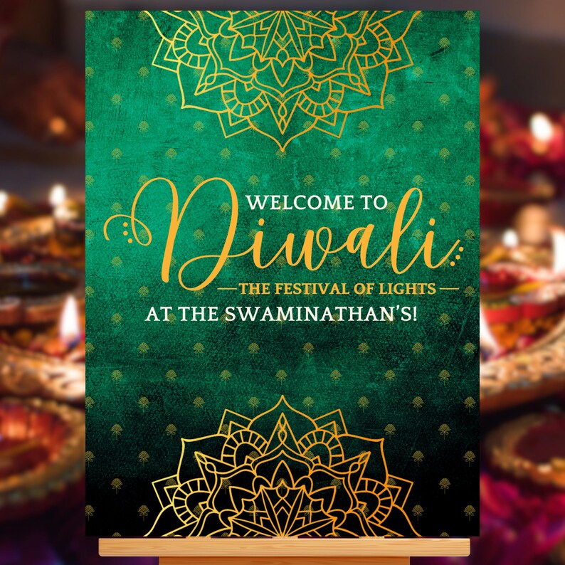Script Background Diwali Personalized Diwali Welcome Sign 7-color Package | Vibrant & Luxe ...