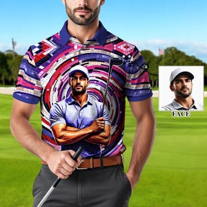 Custom Face Polo Shirt for Men – Personalized Portrait Shirt – Mosaic Art Photo Gift – Father’s Day Gift from Kids – Golf Polo Shirt