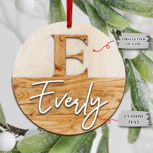 2024 Personalized Family Christmas Ornament Set: Initials, Last Name, Boho Minimalist Style, Shiplap Design