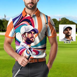 Custom Face Polo Shirt for Men – Personalized Portrait Shirt – Mosaic Art Photo Gift – Father’s Day Gift from Kids – Golf Polo Shirt