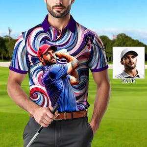 Custom Face Polo Shirt for Men – Personalized Portrait Shirt – Mosaic Art Photo Gift – Father’s Day Gift from Kids – Golf Polo Shirt