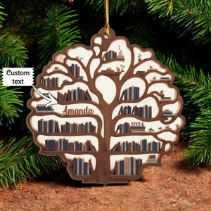 Personalized Wooden Christmas Ornament for Book Lovers | Custom Bookcase Tree Decoration | Unique Gift for Readers, Teachers & Librarians