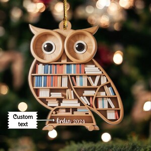 Personalized Wooden Christmas Ornament for Book Lovers | Custom Bookcase Tree Decoration | Unique Gift for Readers, Teachers & Librarians
