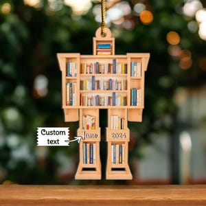 Personalized Wooden Christmas Ornament for Book Lovers | Custom Bookcase Tree Decoration | Unique Gift for Readers, Teachers & Librarians