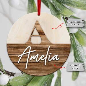2024 Personalized Family Christmas Ornament Set: Initials, Last Name, Boho Minimalist Style, Shiplap Design