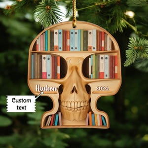 Personalized Wooden Christmas Ornament for Book Lovers | Custom Bookcase Tree Decoration | Unique Gift for Readers, Teachers & Librarians