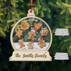 Personalized Family Christmas Ornament,Custom Family Member Name Ornament,Snow Globe Shaker Decoration for Family Christmas Tree,Gingerbread