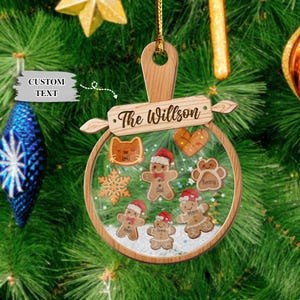 Personalized Family Christmas Ornament,Custom Family Member Name Ornament,Snow Globe Shaker Decoration for Family Christmas Tree,Gingerbread