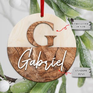 2024 Personalized Family Christmas Ornament Set: Initials, Last Name, Boho Minimalist Style, Shiplap Design