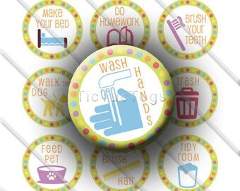 Printable Chore Chart Behavior Reward DIY magnets Boys and Girls Bottle Cap Images 1 Inch Circles Collage 4 x 6 - Instant Download - BC323