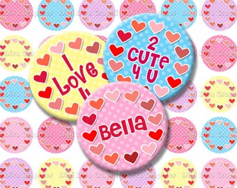 Editable Valentine Heart Wreath Bottle Cap Collage Digital Set 1 Inch Circle 4x6 - Instant Download - BC1148