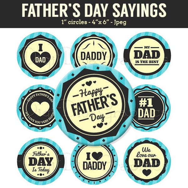 Father's Day Sayings Bottle Cap Hipster Digital Art Collage Set 1 Inch Circle 4x6 - Instant Download - BC1118