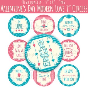 Modern Love Bottle Cap Images 1 Inch Circles Digital JPG Instant Download BC1058 image 1