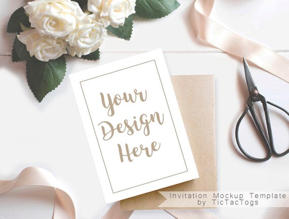 Wedding Invitation Mockup White Rose Invitation Mockup Template