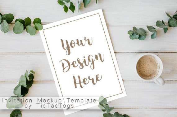 Card Mockup Greenery Eucalyptus Coffee Mug Invitation Mockup Card Mockup Greenery Eucalyptus Coffee Mug Invitation Mockup