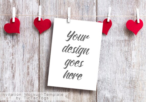 Valentine Clothesline Mockup Heart Card Invitation Mockup