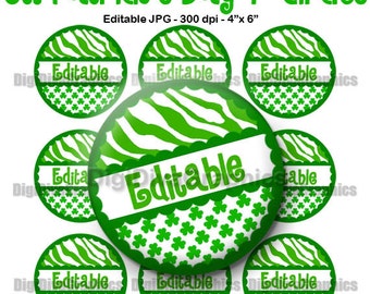Editable - St. Patricks Zebra & Clovers Bottle Cap Collage Digital Set 1 Inch Circle 4x6 - Instant Download - BC1152