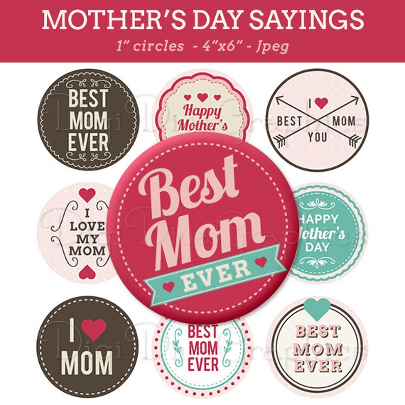 Mother's Day Sayings Bottle Cap Images 1 Inch Circles Digital JPG Instant Download BC1047 image 1