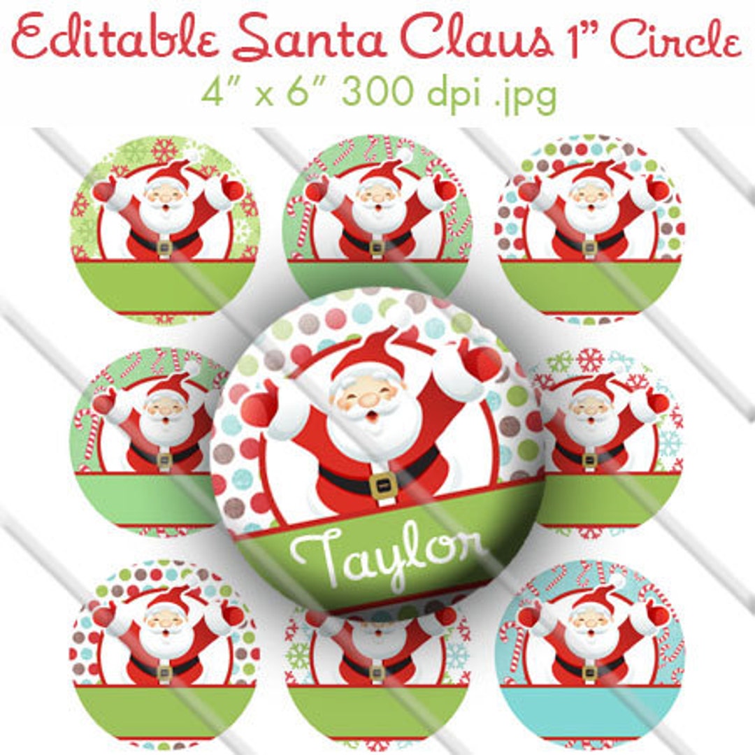 Editable Santa Claus Bottle Cap Collage Digital Set 1 Inch - Etsy