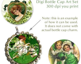 Victorian St. Patrick's Day Bottle Cap Digital Set 1 Inch Circle Stickers Vintage Irish - Inatant Download