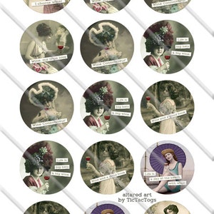 Vintage Wine and Women Sayings Bottle Cap Digital Altered Art Collage Set 1 Inch Circle 4x6 Instant Download BC567 image 2