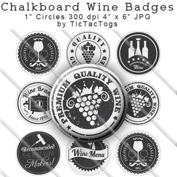 Chalkboard Wine Badge Sayings Bottle Cap Images 1 Inch Circles Digital JPG - Instant Download - BC563