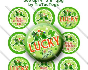 St. Patrick's Day Love Birds Sayings Bottle Cap Images Set 1 Inch Circle 4x6 Digital Newlyweds - Instant Download -  BC546