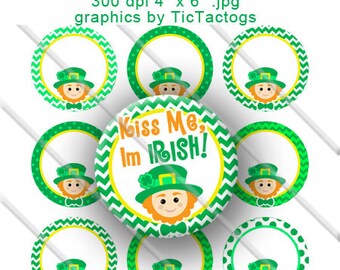 Editable St Patricks Day Leprechaun digital bottlecap image bottle cap graphics 1" - Instant Download -  BC446