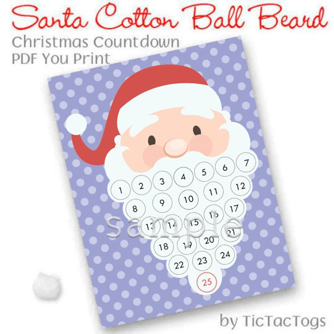 Santa Christmas Countdown Purple Advent Calendar Cotton Ball Etsy
