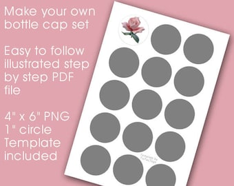 Tutorial sobre cómo hacer un collage de tapas de botellas y plantilla de círculo de 1 pulgada PNG 4x6 - Descarga instantánea