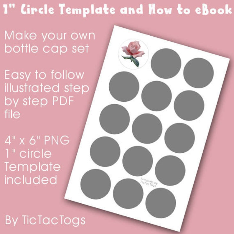 How To Make Bottle Cap Collage Set Tutorial plus 1" Circle Template PNG 4x6 - Instand Download image 1