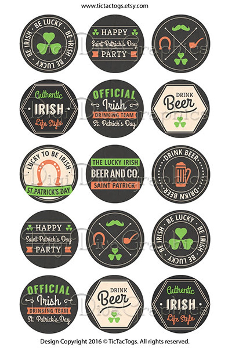 Irish Drinking Team Sayings Bottle Cap Images Saint Paddy's Chalkboard 1 Inch Circles Digital JPG Instant Download BC1159 image 2