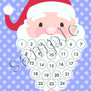 Santa Christmas Countdown Purple Advent Calendar Cotton Ball Beard Printable Advent PDF Digital ...