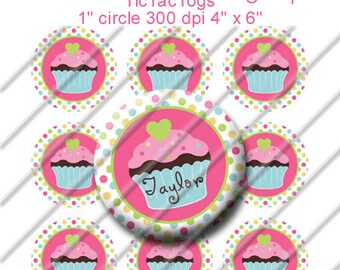 Editable M2M Birthday Cupcake Polka dot Bottle Cap Collage Digital Set 1 Inch Circle 4x6 JPEG - Instant Download - BC284