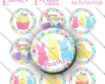 Editable Easter Treats Bunny Cupcake Jelly Beans Bottle Cap Images Digital Set 1 Inch Circle  JPEG - Instant Download - BC553