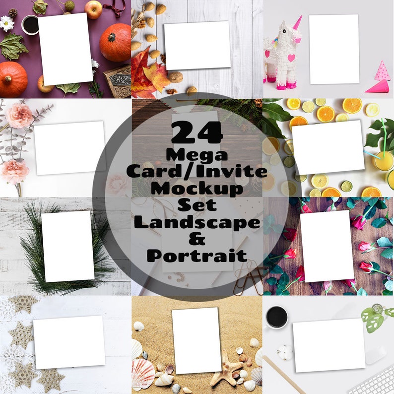 24 Batch Card Mockup Invitation Mockup Template 5x7 Insert Photo Card Portrait and Landscape Instant Download image 1